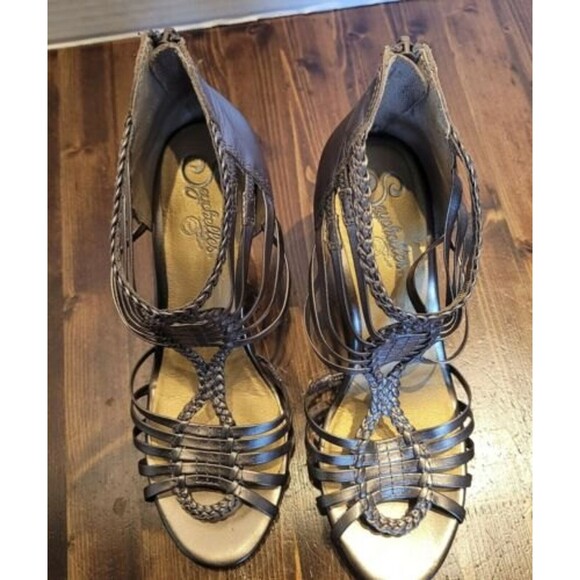 SEYCHELLES Size 7 Strappy Leather Bronze 3.75" heel zip back NWOB wedding party - Picture 4 of 8